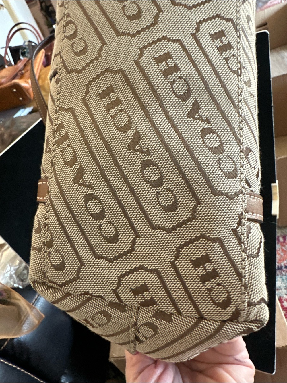 COACH #061 Lozengo Signature Tote with Pink Strip Accent - Picture 6 of 13